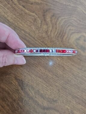 Brighton Silver-Tone Bangle with Red Crystal Accents